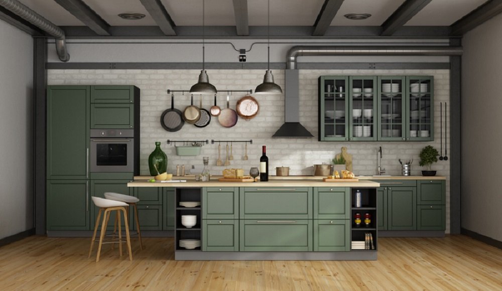 green kitchen cabinets