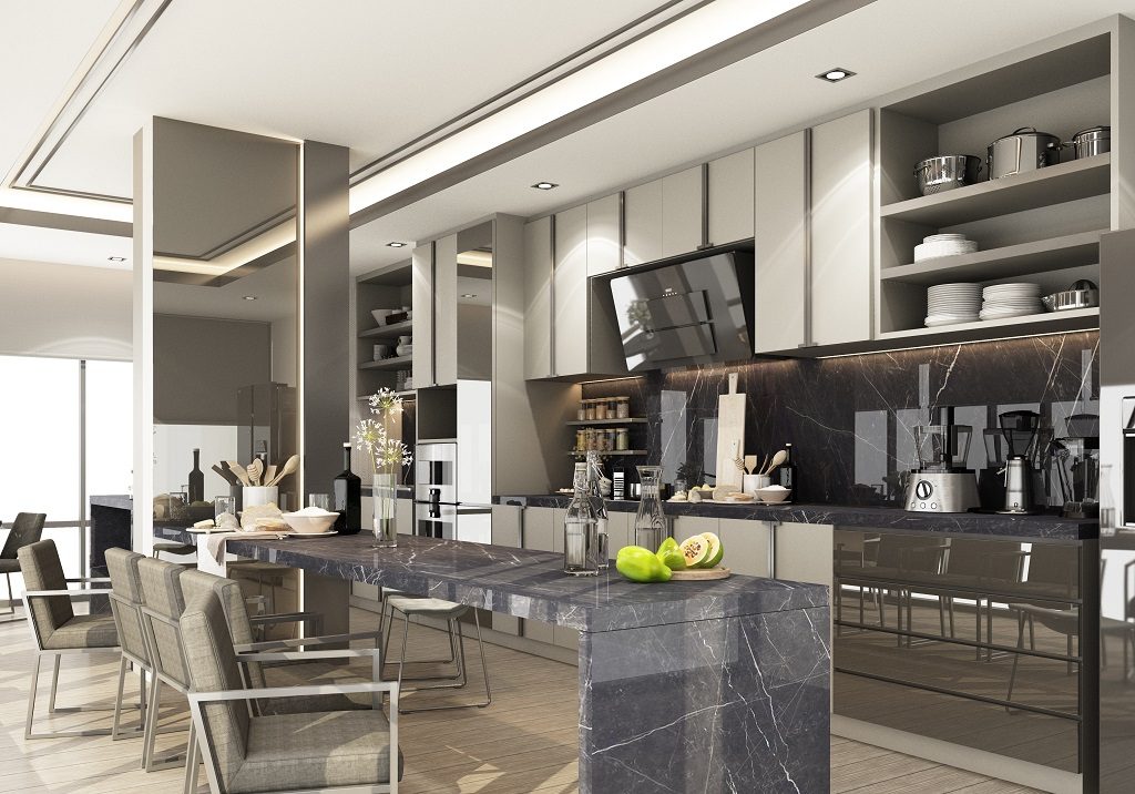 Island Gray Kitchen Design