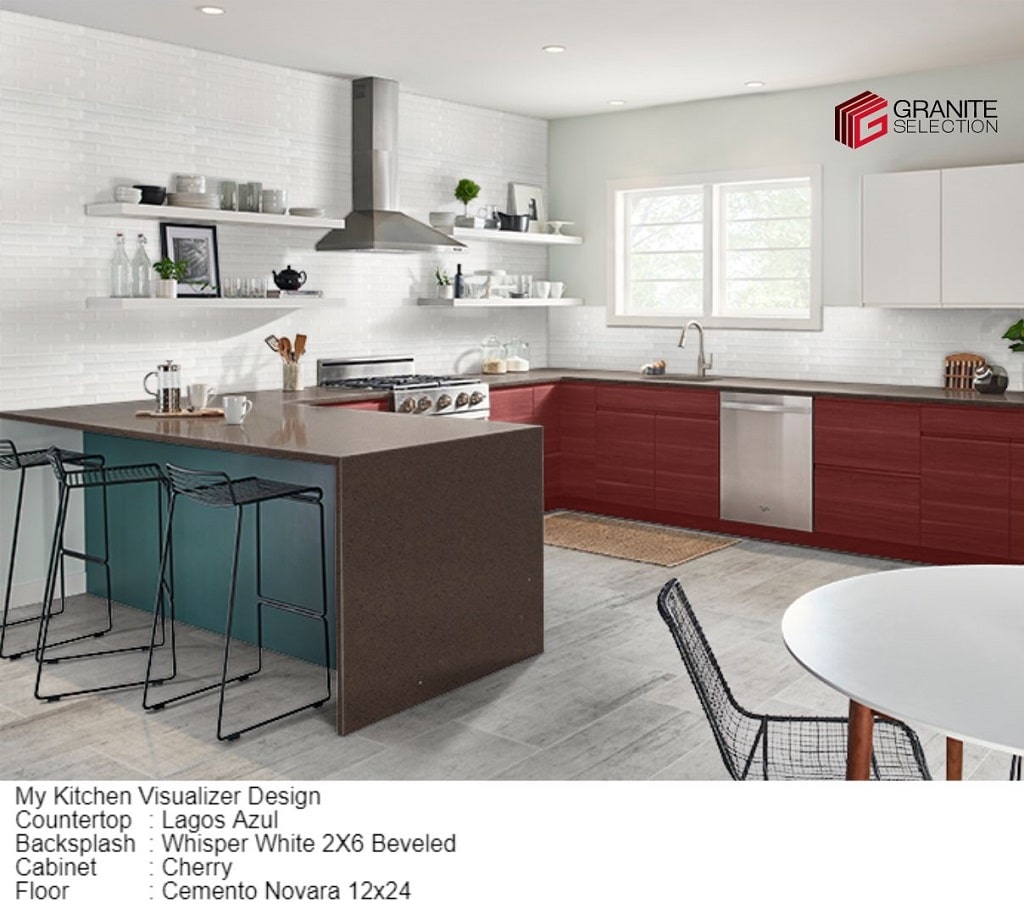 Cherry cabinets with brown granite countertops