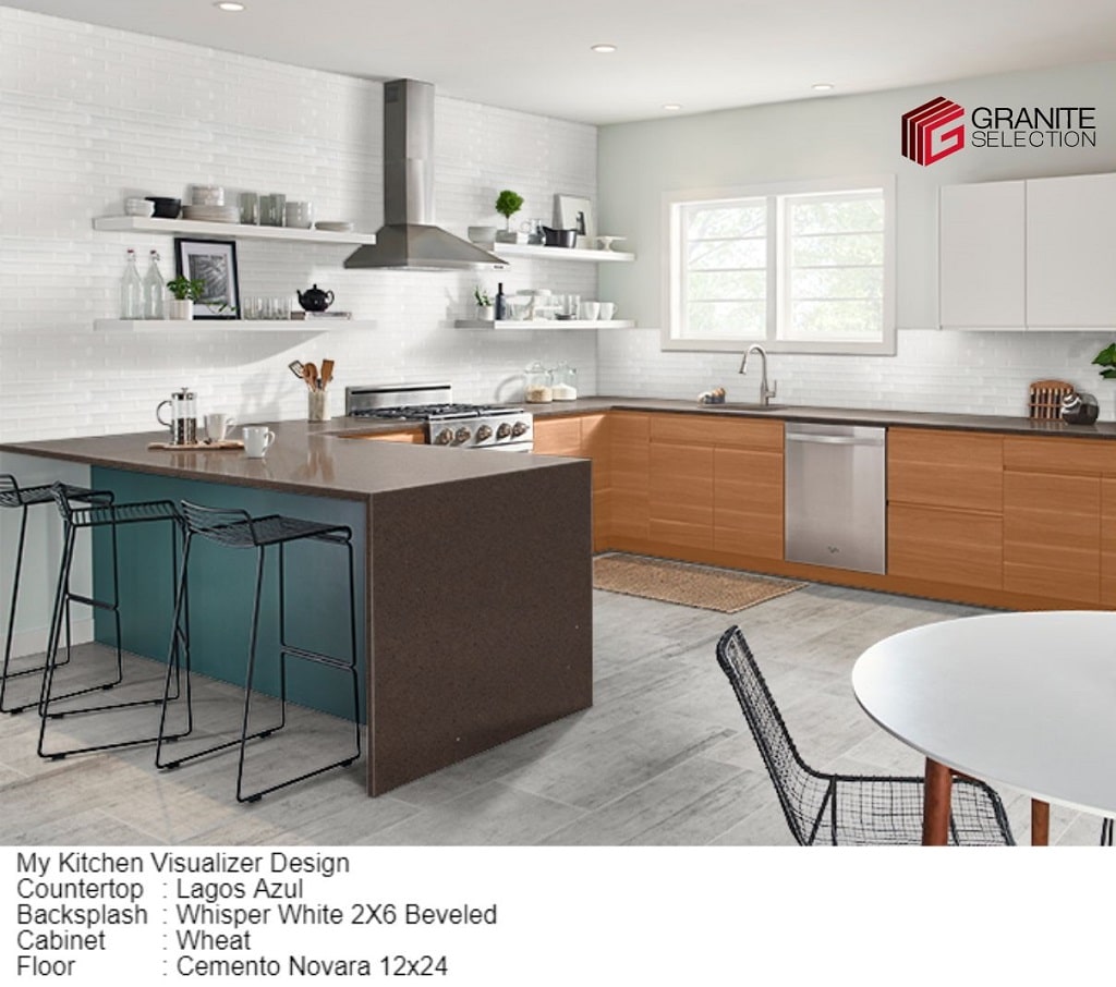 Wheat Cabinets with Brown Granite Countertops