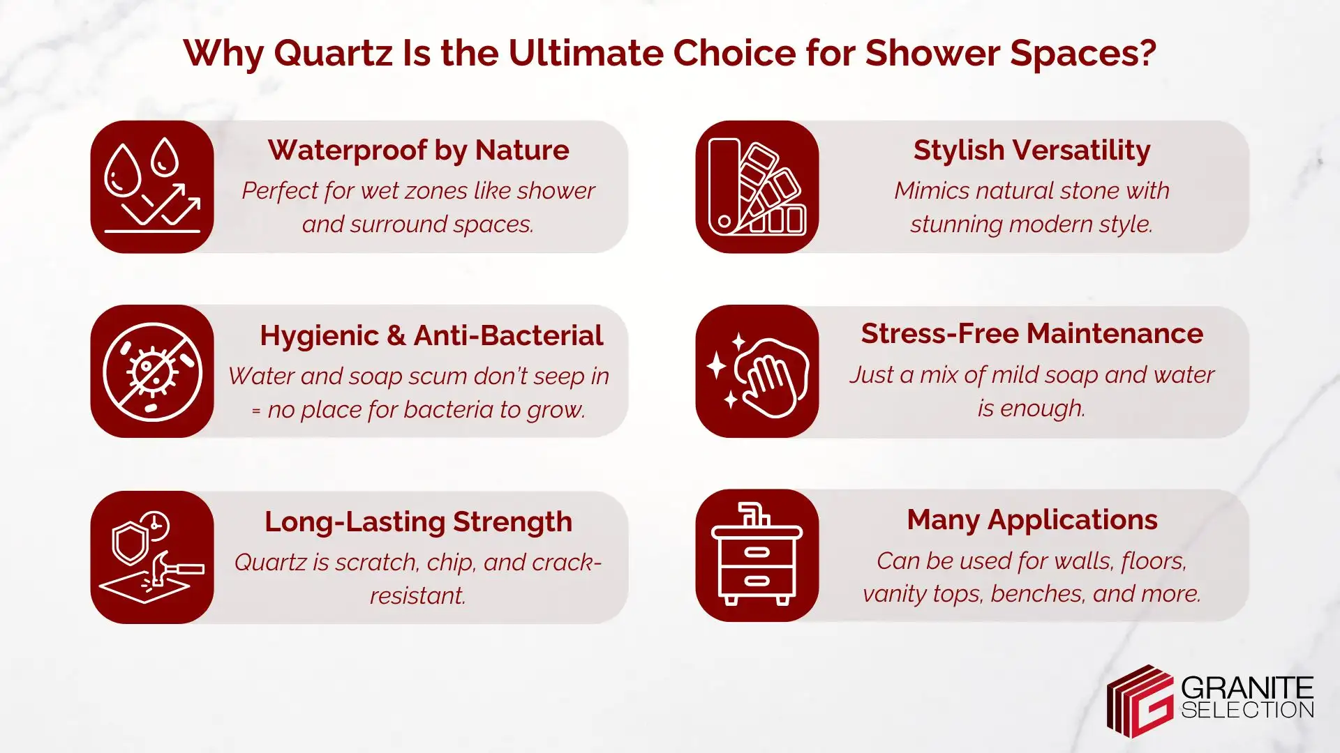 Benefits of quartz: can you use quartz in a shower, bathroom countertops, benches and more?